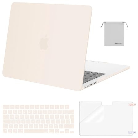 MOSISO Kompatibel mit MacBook Air 13 Zoll Hülle M5 M4 M3 M2 2026-2022 | Hartschale&Tastaturabdeckung&Displayschutzfolie&Beutel für MacBook Air 13,6 A3449 A3240 A3113 A2681, Beige