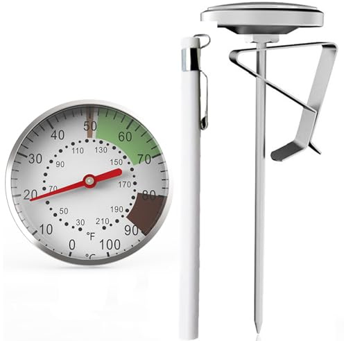 Snowtain Milch- und Kaffee Thermometer,Frittierthermometer mit Clip – Edelstahl,Küchenthermometer-Thermometer Kochen Mit verbrühungssicherer Handschutzhülle,zum Grillen, Vorratskammern, Steaks, Café