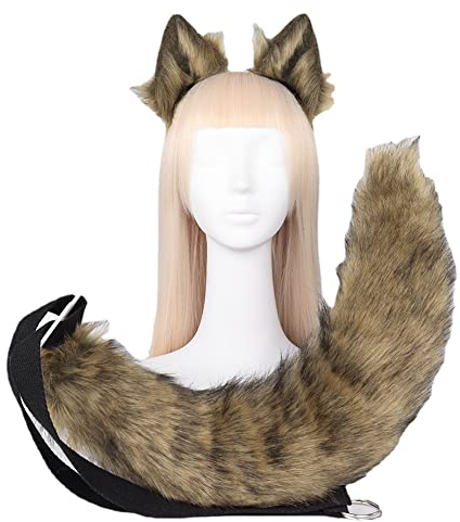 ZGPjubilant Simulation Tier Party Kostüm Set Cosplay Fuchsschwanz Wolfsschwanz Zubehör Tierohren Tierschwanz Set (Rot und Schwarz) (Caohuang)