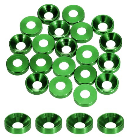 QUARKZMAN Arandelas Cónicas Avellanadas M4 Agujero Diámetro 4.1mm Arandelas de Cabeza Cónica de Aluminio para Tornillos RC/FPV/PC/Drone/Modelos Paquete de 20 (Verde)