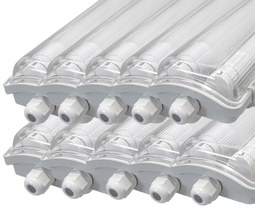 LUXULA 10er Pack LED Feuchtraumleuchte mit 2x18W LED-Röhren T8-120cm - 3600lm - 4000K Neutralweiß - IP65 IK08 - Wannenleuchte Werkstatt Keller Garage
