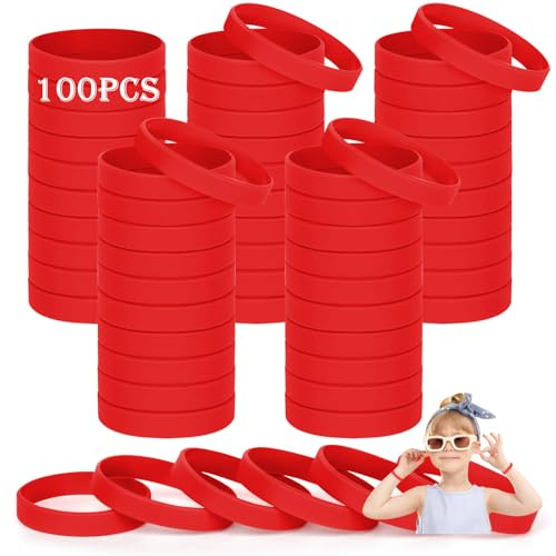 HONTIUS Armband i silikon, 100 st barn röda gummiarmband, tomma armband, universellt armbandsset för barn, barn, barn, kindergarden lagsport (lämplig för 3-7 år)