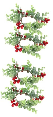 Amosfun 4 Pz Anello Di Portacandele Bacche Di Agrifoglio Anelli Di Candele Di Candele Coniche Piccole Ghirlande Di Candele Decorazioni Natalizie Ghirlanda Simulata Plastica