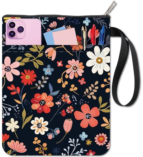 craspire Buchumschläge Mit Blumenmotiv Schwarzer Buchschutz Pflanzenbuchhülle Für Taschenbücher Waschbarer Buchumschlag Aus Stoff Mit Reißverschluss Und Zusätzlicher Ärmeltasche Für Buchliebhaber