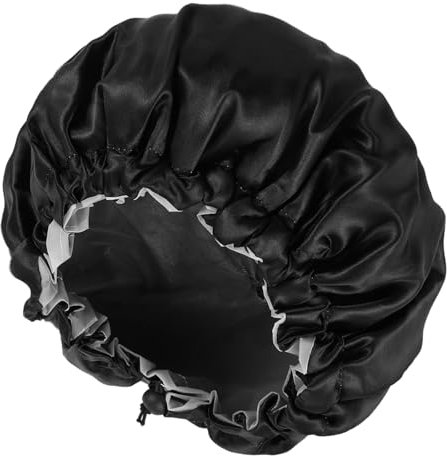 Cuffia da uomo in raso, a doppio strato, impermeabile, con coulisse, regolabile, riutilizzabile, per capelli ricci, colore nero