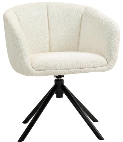 HOMCOM Sessel Wohnzimmer drehbar Loungesessel Relaxsessel mit Metallbeine Lesesessel mit Leinenoptik, Polstersessel für Schlafzimmer Cremeweiß