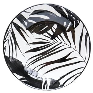 MPOPO Platos de camping con diseño de hojas negras y luz de luna, plato hondo de sopa redondo impreso en blanco y negro, plato hondo para verduras, plato decorativo