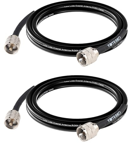 YOTENKO RG8X Jumper PL259 1,8 m, cavo coassiale RG-8X, 1,8 m, confezione da 2, 50 Ohm | Cavo coassiale radio CB UHF maschio a maschio connettori flessibili a bassa perdita 50Ohm per antenna radio CB HAM HF VHF
