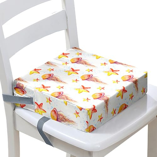 Surwin Rialzo da Sedia per Bambini, Rialzo Sedia Bambini Cuscino Rialzo Cuscino per Sedia Seggiolino Regolabile Smontabile con 2 Cinghie per Sedia da Pranzo -Medusa (Stella Marina,32x32x8cm)