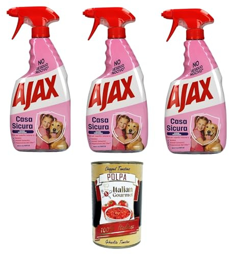 Ajax Casa Sicura Pets detergente spray multi-superficie no residui Mascotas limpiador en spray sin residuos para múltiples superficies, 3 x 600 ml+Italian Gourmet Polpa di Pomodoro 400 gr