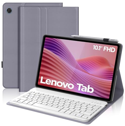 Funda con Teclado para Lenovo Tab 10.1 2025, Español Ñ Teclado Bluetooth Inalámbrico Desmontable con Funda Protectora Delgada para Tablet Lenovo Tab 10.1 Pulgadas 2025(TB-311FU/TB-311XU), Púrpura