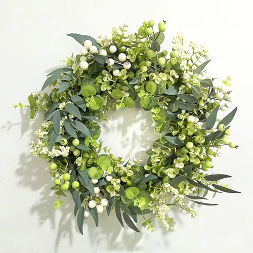 ZYNERY Eukalyptus-Kränze für Haustür, 46CM grüner Frühlings-Sommer-Kranz, Künstliche Türkranz Deko Ganzjährig für Wände Fenster Veranda Bauernhaus Garten Deko