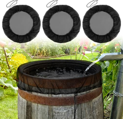 Muyohix Copertura a Maglie per Barili della Pioggia con Coulisse, 3 Pezzi 80cm Secchi per la Raccolta Dell'acqua Rete per Prevenire la Caduta delle Foglie Nelle Gronde dei Giardini All'aperto