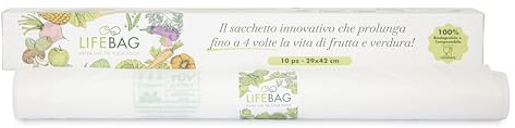 Sacchetti frigo LIFEBAG 100% biodegradabili e compostabili per conservare ed estendere fino a 4 volte la vita di frutta e verdura - 8 Scatole (80 sacchetti da 29 x 42 cm)