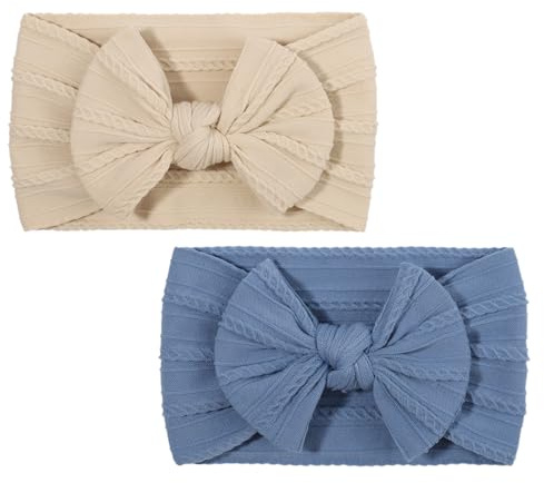 DOKRIN Cintas para la cabeza de bebé niña,2 diademas para bebé, diadema elástica de jacquard con borde ancho y lazo para niños.