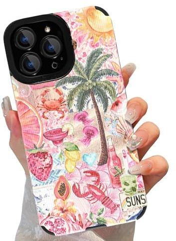Xylota Cover per iPhone 15 Pro Max, Moda Semplice e Carina con estate Motivo Design Custodia Protettiva Case, Anticaduta Sottile Silicone Bumper Anti-Graffio Custodie per iPhone 15 Pro Max 6,7'',rosa
