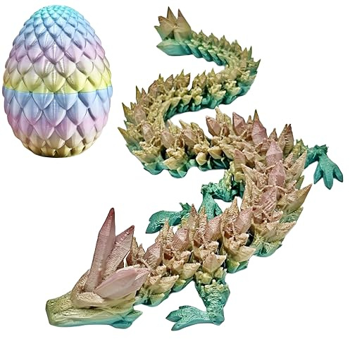 Sunshine smile Drago stampato in 3D (29 cm) con uovo di drago, uovo di drago, uovo di drago stampato in 3D, giocattolo misterioso drago, figure drago mobile