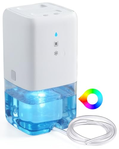 Mini Dehumidifiers for Home, 1100ml Water Tank with Auto Shut-Off, Auto Defrost, Drain Hose Included, Silent & Energy-Saving Portable Dehumidifier for Bedroom, Bathroom, Closet, RV, Basement