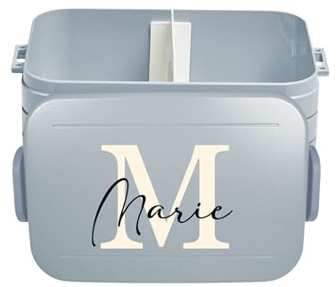 Mepal Lunch Box Take a Break Personalizzato, Contenitore per il pranzo con separatore, Lunch Box con nome, Bento Box Separatore Lettera Initiale Midi Azzurro