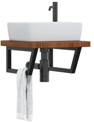 Frdhee Badezimmerschrank Aufsatzwaschbecken, Waschtischplatte mit Halterung Stahl und Massivholz Eiche für Badezimmer, Waschküche, Badezimmer