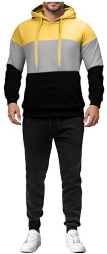 2026 komplett set sportdräkt för män män herrtröjor joggingdräkter för män vardaglig atletisk 2-delad klädsel matchande sweatshirts träningsbyxor set för promenader löpning vandring, gUL, XL