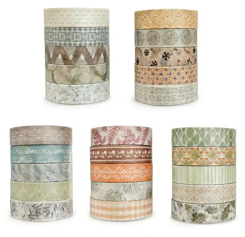JNYUTEEN 25 Rollos Cinta Washi Set, Cinta Decorativa Masking Tape, 10 mm Cinta Adhesiva de Papel de Colores para Scrapbooking Planificador Envoltura de Regalos