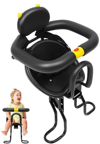 DioPaiB Seggiolino per bicicletta anteriore rimovibile di sicurezza con schienale, lunghezza seduta regolabile 40 – 56 cm, per bambini di 1 – 5 anni, adatto per mountain bike, city bike e biciclette