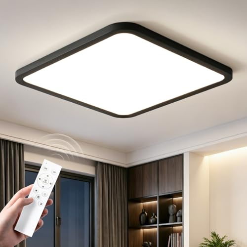 EASY EAGLE LED Deckenleuchte Flach Dimmbar 40 CM, Deckenlampe Viereckig 3000k-6500k 42W, Modern Badezimmer Lampe Led Panel Küchenlampe für Flur Schlafzimmer Balkon Wohnzimmer Küche Keller, Schwarz