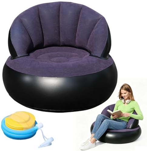 MIUUIPI Aufblasbares Sofa, Aufblasbarer Sessel, Luftsofa, Campingsofa, Tragbare Flocking Sitzsack Aufblasbare Couch mit Beflockter Oberfläche für Outdoor|Indoor Camping Strand Wohnzimmer (Dunkelblau)