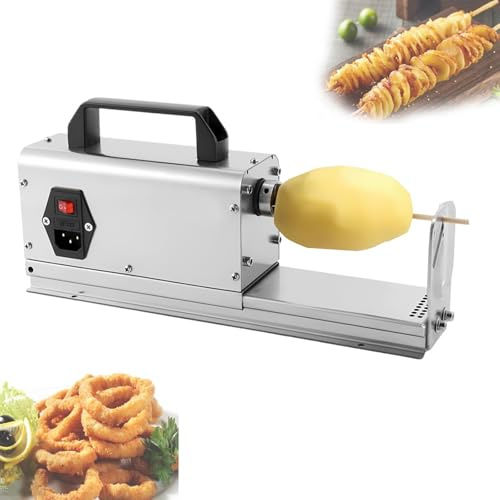 POCDUUA Affettatrice Elettrica Professionale Spirale per Patate, Taglia Patate Tornado per Patatine Fritte Ricce E Spirale Acciaio Inossidabile con 2 Lame E Motore 200 Giri/Min per Domestico,A