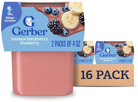 Gerber Stage 2 Baby Food, Banana Blackberry Blueberry Puree Tubs, No Artificial Colors or Flavors, Baby Puree, 16-Pack