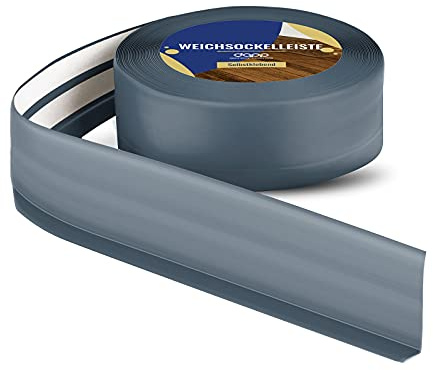 DQ-PP mjuk sockellist | 5 m | grafit | 50 x 15 mm | PVC | självhäftande | böjvinkel fotlister gummilist golvlist vinkelprofil slutremsa golvlist