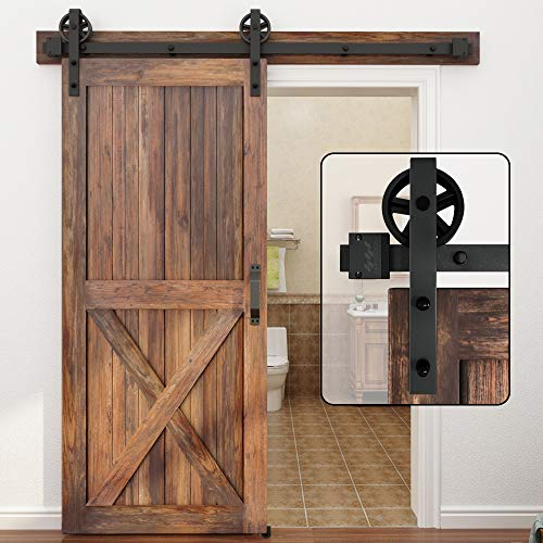 WINSOON 10FT/305cm Sliding Barn Door Hardware Track Kit Carbon Steel Flat Track System Closet Rail Sliding Kit for Single Door