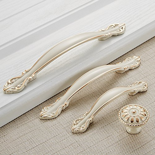 Angela-homestyle™ Tirador vintage para muebles y cajones, con tornillos, color marfil blanco, 128 mm