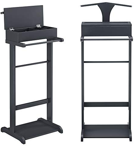 [en.casa] Clothes valet Coat stand Silent valet with storage compartment Wood 43.5 x 34.5 x 110 cm Grey