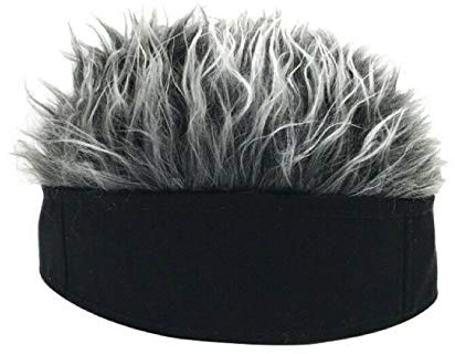 Uomini Donne novità Cappello Hip-Hop Hip-Hop con Capelli Finti a Spillo Divertente Retro Corto Melone Parrucca Cranio Landlord cap Regolabile Streetwear (Parrucca Grigia Cappello Nero)