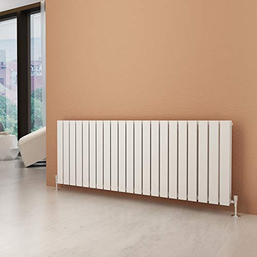 ELEGANT 600 x 1596mm White Column Horizontal Designer Double Radiator | Flat Panel Modern Central Heating Space Saving Radiators for Living Room, Bedroom, Bathroom