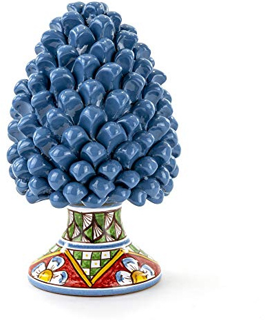Pigna siciliana stile carretto in ceramica di Caltagirone - Blu - H 30 cm - Interamente fatto a mano - 100% Made in Italy