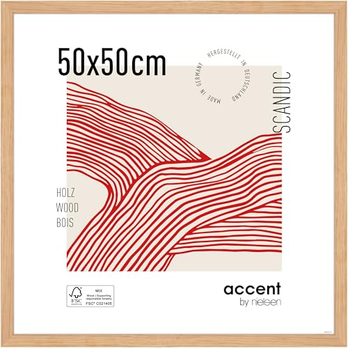 accent by nielsen Holz Bilderrahmen Scandic, 50 x 50 cm, Hellbraun | Holz Posterrahmen im Hoch- & Querformat zum Aufhängen Hellbraun matt Echtglas