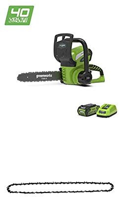 Greenworks 40V Akku-Kettensäge 30cm, inklusive 2Ah Akku und Ladegerät - 20117UA + Sägekette für 40V Akku Kettensäge (20117), 10x22.5x1.5cm - 29527