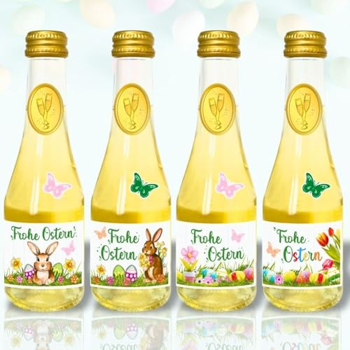 4x Piccolo 0,2l Geschenk zu Ostern Ostergeschenk für Frauen: Frohe Ostern Sekt Secco Beerenperlwein | Sekt halbtrocken | prickelnd frischer Perlwein aus weißen Beeren