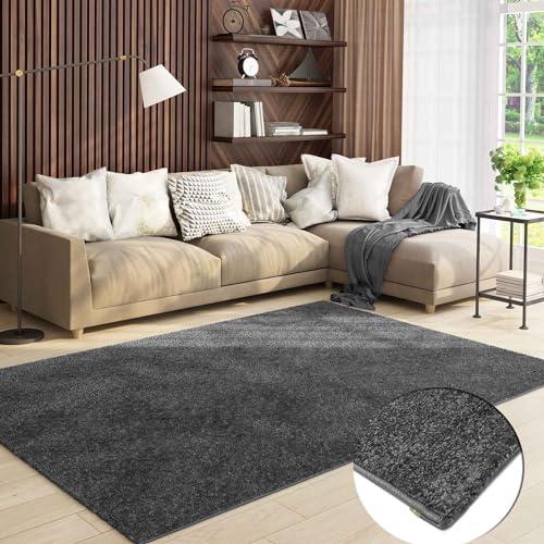 VIMODA Teppich Wohnzimmer Kurzflor Einfarbig für Schlafzimmer kinderzimmer weicher pflegeleichter, versch.- Größen, Farben, Farbe:D.Grau, Size:160x220 cm