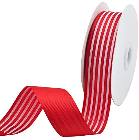 WANDIC Nastro a righe rosse e bianche, 24 metri di nastro a strisce di caramella in grosgrain, nastro di natale per confezioni regalo, artigianato, decorazione per feste di nozze