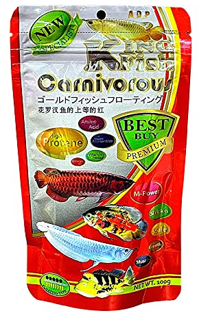 Carnivorous Arowana Fish Food High Protein 55% Tropical Fish Oscar & Pleco Catfish Fish Feed Floating Pellet 100 g. Astaxanthin Color Enhancing Nutritious for Growth Fast, BUILD BODY MUSCLE & SKELETON