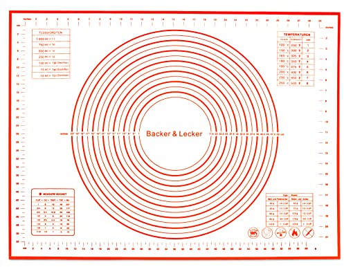 Bäcker & Lecker Silikonmatte Backmatte Groß 80 x 60CM Antihafte Rutschfeste Backunterlage Teigmatte mit Messung für Fondant Gebäck Pizza, BPA Frei (Orange)
