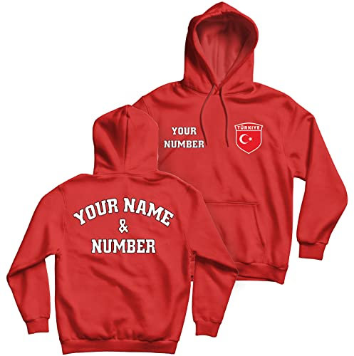 lepni.me Felpa da Calcio Turchia Personalizzata Unisex | Il Tuo Nome e Numero | Distintivo della Bandiera Turca | Campionato Europeo di Calcio 2024 (L Rosso Multicolore)