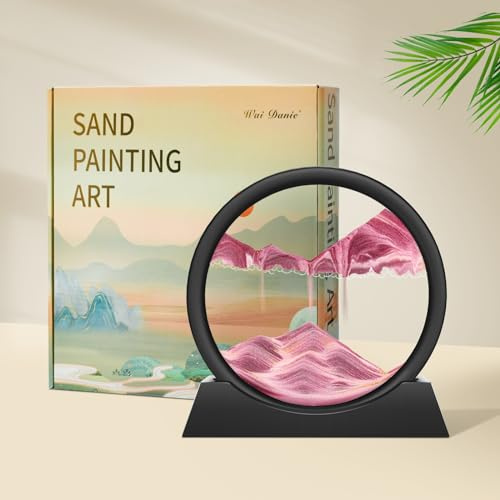 Wai Danie Tableau rotatif avec paysage de sable en 3D, décor fonds marins, fluide, sablier décoratif esthétique pour bureau, salon, pour adultes et enfants (rose, 7)