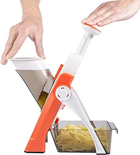 Cortadora de verduras, mandolina, picadora de cebolla, patata, con espesor ajustable. Vertical, segura, para fruta (naranja cálido) - BB Barekhome