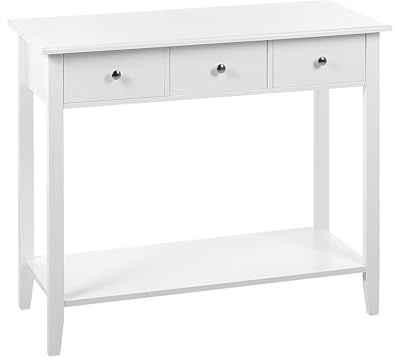 Beliani Moderner Konsolentisch, 3 Schubladen, Regal, Holzbeine, Weiß, Galva