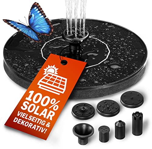 GARDEBRUK® Solar Springbrunnen 7 Effekte 180L/h Solarpanel 160mm 1,4 Watt Garten Wasserspiel Gartenbrunnen Wasserpumpe Teichpumpe Solarbrunnen Fontäne